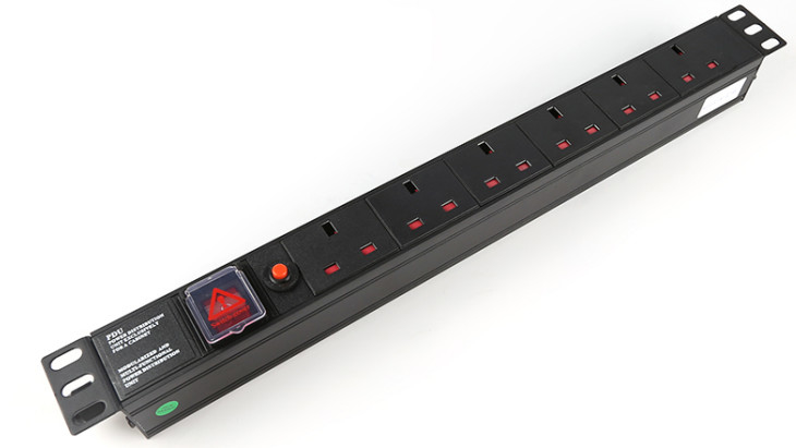 1U 6 way Cabinet PDU with Switch and Overload protection 250V, 13A UK